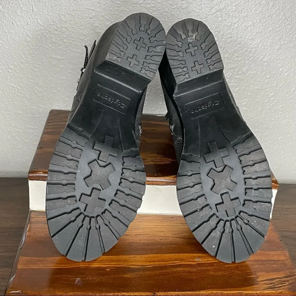 Zigi Soho Gray Kastle Chelsea Double Buckle Chunky Heel Ankle Boots Size 7.5